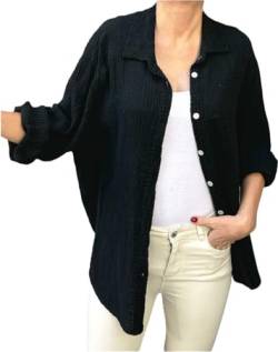 FASHION YOU WANT Bluse Damen Musselin Langarmshirt Baumwolle Gr.34-44 Lässig Oberteile Hemd Langarm Shirts Einfarbig Tops Hemdjacke (DE/NL/SE/PL, Numerisch, 34, 36, Regular, Regular, schwarz) von FASHION YOU WANT