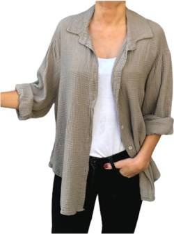 FASHION YOU WANT Bluse Damen Musselin Langarmshirt Baumwolle Gr.34-44 Lässig Oberteile Hemd Langarm Shirts Einfarbig Tops Hemdjacke (DE/NL/SE/PL, Numerisch, 38, 40, Regular, Regular, Schlamm) von FASHION YOU WANT