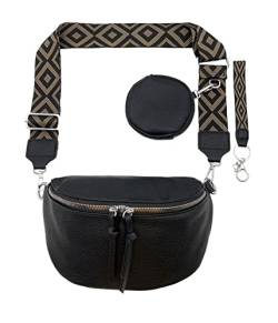 FASHION YOU WANT Crossbody Bag Damen Leder Breiter Gurt Handtasche Umhängetasche Moderne Taschen mit breitem Schultergurt,Abnehmbarer Schultergurt,Schwarz. (4schwarz) von FASHION YOU WANT