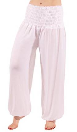 FASHION YOU WANT Damen Haremshose Pumphose Aladinhose Sommerhose Modal Jogginghose Yoga Pilates Stretch Hosen Pants Relax Festivalhose ideal für Sport und Freizeit (38/40, weiß) von FASHION YOU WANT