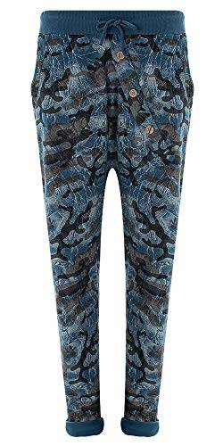 FASHION YOU WANT Damen Hose Jogginghose Größe 36 50 Sweatpants Sterne Star Camouflage Anker Uni Pusteblume Aladinhose Freizeithose Baggy Boyfriend Sport Loose Fit (Camou blau, 36/38) von FASHION YOU WANT