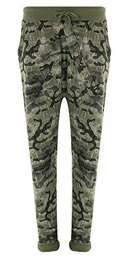 FASHION YOU WANT Damen Hose Jogginghose Größe 36-50 Sweatpants Sterne Star Camouflage Anker Uni Pusteblume Aladinhose Freizeithose Baggy Boyfriend Sport Loose Fit (Camou grün, 40/42) von FASHION YOU WANT