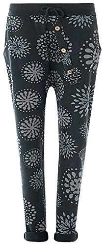 FASHION YOU WANT Damen Hose Jogginghose Größe 36-50 Sweatpants Sterne Star Camouflage Anker Uni Pusteblume Aladinhose Freizeithose Baggy Boyfriend Sport Loose Fit (PB schwarz, 44/46) von FASHION YOU WANT