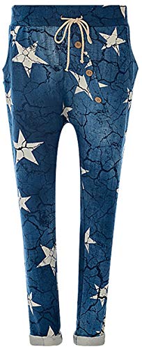 FASHION YOU WANT Damen Hose Jogginghose Größe 36-50 Sweatpants Sterne Star Camouflage Anker Uni Pusteblume Aladinhose Freizeithose Baggy Boyfriend Sport Loose Fit (Star blau, 42/44) von FASHION YOU WANT