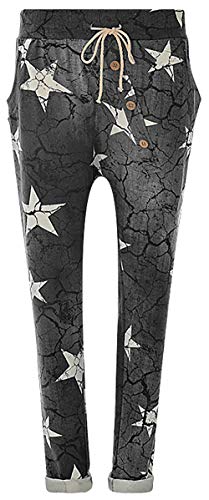 FASHION YOU WANT Damen Hose Jogginghose Größe 36-50 Sweatpants Sterne Star Camouflage Anker Uni Pusteblume Aladinhose Freizeithose Baggy Boyfriend Sport Loose Fit (Star schwarz, 36/38) von FASHION YOU WANT