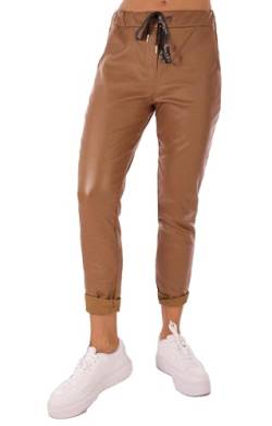 FASHION YOU WANT Damen Leder Look High Waist Thermo Jogger Hose Stretch Sweatpants Jogginghose für Freizeit Boyfriend Baggyhose (DE/NL/SE/PL, Numerisch, 40, 42, Regular, Regular, Camel) von FASHION YOU WANT