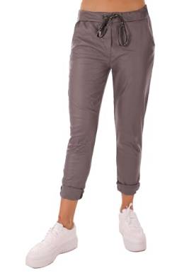 FASHION YOU WANT Damen Leder Look High Waist Thermo Jogger Hose Stretch Sweatpants Jogginghose für Freizeit Boyfriend Baggyhose (DE/NL/SE/PL, Numerisch, 44, 46, Regular, Regular, grau) von FASHION YOU WANT