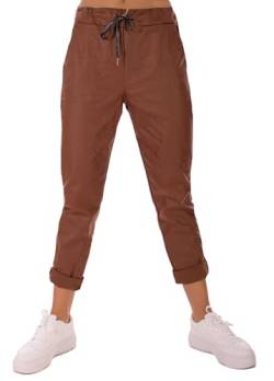 FASHION YOU WANT Damen Leder Look High Waist Thermo Jogger Hose Stretch Sweatpants Jogginghose für Freizeit Boyfriend Baggyhose (DE/NL/SE/PL, Numerisch, 46, 48, Regular, Regular, Mocca) von FASHION YOU WANT