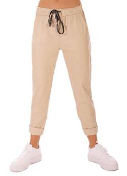 FASHION YOU WANT Damen Leder Look High Waist Thermo Jogger Hose Stretch Sweatpants Jogginghose für Freizeit Boyfriend Baggyhose (DE/NL/SE/PL, Numerisch, 46, 48, Regular, Regular, beige) von FASHION YOU WANT