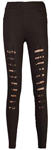 FASHION YOU WANT Damen Leggings/Jeggings Gr.34 bis 44 mit Spitze Nieten Steinchen Stern Totenkopf Perlen Leder High Waist Netz Spitzenleggings (Spitze/Stein schwarz, 38/40) von FASHION YOU WANT