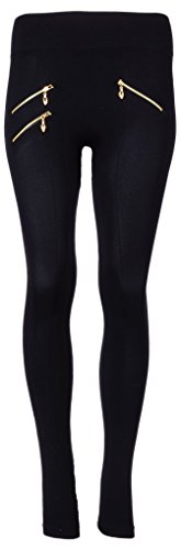 FASHION YOU WANT Damen Leggings schwarz mit drei Reissverschlüssen Rockstar Design Blogger Trend Größe 34/36 36/38 38/40 40/42 100% blickdicht und dehnbar mit Elasthan (40/42, schwarz) von FASHION YOU WANT