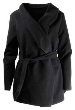 FASHION YOU WANT Damen Mantel kurz mit Wasserfall-Schnitt Gr. 34-42 | Trenchcoat mit Gürtel | weicher Dufflecoat | Parka - Jacke (DE/NL/SE/PL, Numerisch, 36, 38, Regular, Regular, schwarz) von FASHION YOU WANT