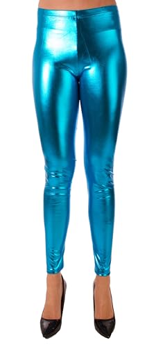 FASHION YOU WANT Damen Metallic Leggings, glänzende Shiny Leggings im Wet Look Party Tanz Disco Kostüm Fasching Karneval (DE/NL/SE/PL, Numerisch, 34, 36, Regular, Regular, türkis) von FASHION YOU WANT