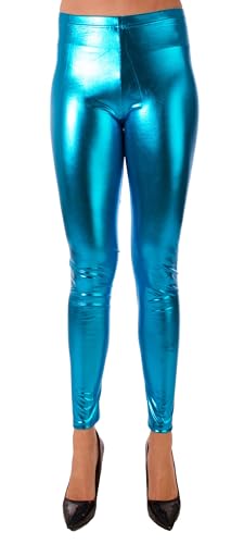 FASHION YOU WANT Damen Metallic Leggings, glänzende Shiny Leggings im Wet Look Party Tanz Disco Kostüm Fasching Karneval (DE/NL/SE/PL, Numerisch, 38, 40, Regular, Regular, türkis) von FASHION YOU WANT