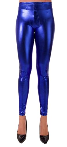 FASHION YOU WANT Damen Metallic Leggings, glänzende Shiny Leggings im Wet Look Party Tanz Disco Kostüm Fasching Karneval (DE/NL/SE/PL, Numerisch, 40, 42, Regular, Regular, blau) von FASHION YOU WANT