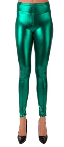 FASHION YOU WANT Damen Metallic Leggings, glänzende Shiny Leggings im Wet Look Party Tanz Disco Kostüm Fasching Karneval (DE/NL/SE/PL, Numerisch, 40, 42, Regular, Regular, grün) von FASHION YOU WANT