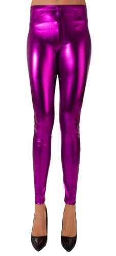 FASHION YOU WANT Damen Metallic Leggings, glänzende Shiny Leggings im Wet Look Party Tanz Disco Kostüm Fasching Karneval (DE/NL/SE/PL, Numerisch, 42, 44, Regular, Regular, lila) von FASHION YOU WANT