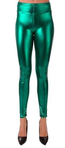 FASHION YOU WANT Damen Metallic Leggings, glänzende Shiny Leggings im Wet Look Party Tanz Disco Kostüm Fasching Karneval (DE/NL/SE/PL, Numerisch, 44, 46, Regular, Regular, grün) von FASHION YOU WANT