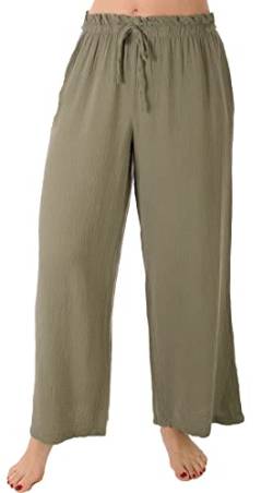 FASHION YOU WANT Damen Musselin Hose Lang Sommerhose Strand Luftig (as3, Numeric, Numeric_38, Numeric_40, Regular, Regular, Khaki) von FASHION YOU WANT