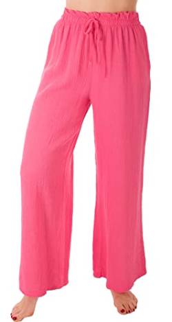 FASHION YOU WANT Damen Musselin Hose Lang Sommerhose Strand Luftig (as3, Numeric, Numeric_42, Numeric_44, Regular, Regular, Fuchsia) von FASHION YOU WANT