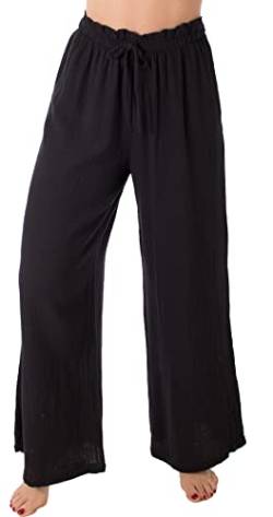 FASHION YOU WANT Damen Musselin Hose Lang Sommerhose Strand Luftig (as3, Numeric, Numeric_42, Numeric_44, Regular, Regular, schwarz) von FASHION YOU WANT