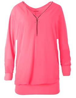 FASHION YOU WANT Damen Oversize Oberteile RFS Tshirt/Pullover Größe 36 bis 54 Uni Farben Übergrößen Shirt Langarm T-Shirt Kurzarm (as3, Numeric, Numeric_46, Numeric_48, Regular, Regular, neon pink) von FASHION YOU WANT