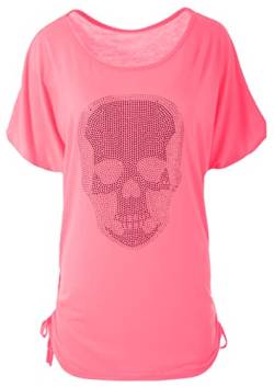 FASHION YOU WANT Damen Sommer Tops Lässiges T-Shirt mit Totenkopf-Strass-Motiv V-Ausschnitt Kurzarm Loser Pullover Plus Size Baggy Tunika-Bluse (44-46, F01) von FASHION YOU WANT