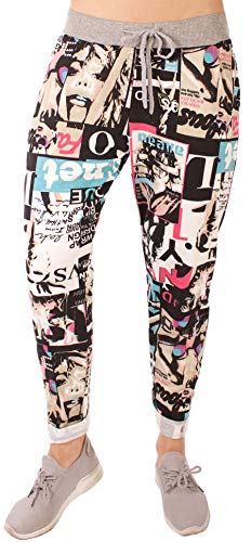 FASHION YOU WANT Damen Sweatpants Größe 34 50 Baggy Hose Boyfriend Freizeithose Sporthose All Over Roses Print Big Size bis Übergröße (J17, 36/38) von FASHION YOU WANT