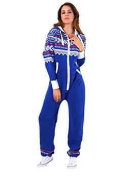FASHIONCHIC Damen Jumpsuit mit Kapuze, Reißverschluss, Aztekenmuster, Übergröße XL, XXXL, XXXXXXXXXL, 34-50 Gr. XXXXXL, blau von FASHIONCHIC