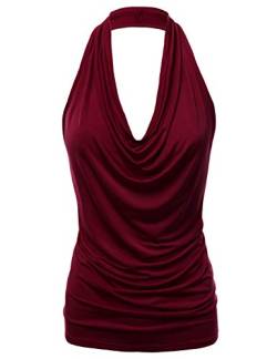 FASHIONOLIC Damen Neckholder Front Drapiert Rückenfrei Tank Top Made in USA (S-3XL) - Rot - XXX-Large Mehr von FASHIONOLIC