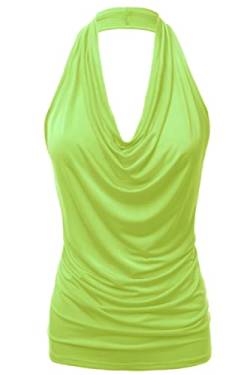 FASHIONOLIC Damen Neckholder vorne drapiert rückenfrei Tank Top Made in USA (S-3XL), Clltj316, Limettengrün, Groß von FASHIONOLIC