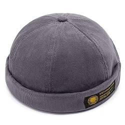 Herren Hüte Docker Cap Hüte Beanie Sailor Cap Worker Hat Rollmanschette Retro Brimless Hat mit Verstellbar, 7019-grau, Einheitsgröße von FASHIXD