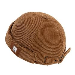 Herren Hüte Docker Cap Hüte Beanie Sailor Cap Worker Hat Rollmanschette Retro Brimless Hat mit Verstellbar, Dzm92*Khaki, Einheitsgr��e von FASHIXD