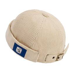 Herren Hüte Docker Cap Hüte Beanie Sailor Cap Worker Hat Rollmanschette Retro Brimless Hat mit Verstellbar, Dzm92 x Beige, Einheitsgr��e von FASHIXD