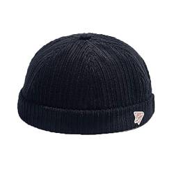 Herren Hüte Dockercap Hüte Beanie Seemannsmütze Arbeitermütze Rollkragen Manschette Retro Krempenlose Mütze mit Verstellbar, 0072-schwarz, Einheitsgröße von FASHIXD