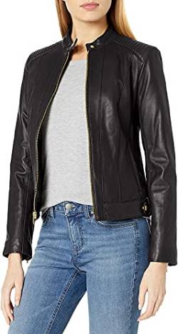 FASIGO Damen Lederjacke Echt Lammfell Lederjacke mit Steppeinsätzen, Schwarz, L von FASIGO