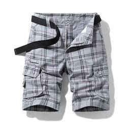 FASLOLSDP Cargo Shorts Herren Sommer Karierter Kurze Hosen Button Down Shorts Multi Taschen Elastischer Sporthose Casual Regulär Fit Atmungsaktive Cargohose Freizeithose Laufshorts von FASLOLSDP