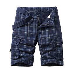 FASLOLSDP Cargo Shorts Herren Sommer Karierter Kurze Hosen Button Down Shorts Multi Taschen Elastischer Sporthose Casual Regulär Fit Atmungsaktive Cargohose Freizeithose Laufshorts von FASLOLSDP