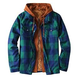 FASLOLSDP Herren Herbst Winter Plus Size Plaid Turndown Collar Pocket Hooded Thick Loose Shirt Top Jacket Herren Jacken Übergang (Army Green, XXXL) von FASLOLSDP