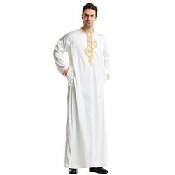 FASLOLSDP Herren Muslimische Roben Bequeme Abaya Muslim Islamische Kleid Arabic Kleidung mit Langen Ärmeln Traditionell Sultan Saudi Nahen Osten Ethnische Maxikleid von FASLOLSDP