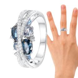 FASSME Doppelter X-Ring | X-förmige, ausgehöhlte Criss-Cross-Ringe für Damen mit marineblauem Zirkon,Trendiger Ring, Spiralring, Geschenke für Frauen und Geschenke, Größe 5-11 von FASSME