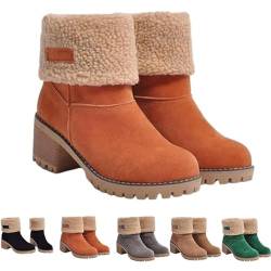 Libiyi Stiefel, Winter-Schneestiefel für Damen, mittelhoher Absatz, Schlupfschuhe, Dotmall-Stiefel für Damen, warme Schneestiefel, Outdoor-Schuhe, braun, 39 1/3 EU von FASWAR