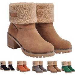 Libiyi Stiefel, Winter-Schneestiefel für Damen, mittelhoher Absatz, Schlupfschuhe, Dotmall-Stiefel für Damen, warme Schneestiefel, Outdoor-Schuhe, khaki, 42 2/3 EU von FASWAR