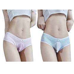 FASXIR Japanischer Stil Niedlich Gestreifte Baumwolle Tanga Beutel Bikini Unterwäsche Slip Slip Cosplay Panties für Damen Herren 2 Stück, Stil 2, XS/XL von FASXIR