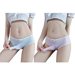 FASXIR Japanischer Stil Niedlich Gestreifte Baumwolle Tanga Beutel Bikini Unterwäsche Slip Slip Cosplay Panties für Damen Herren 2 Stück, Stil Nr. 4, XS/XL von FASXIR