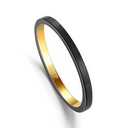 FAVEFIG OIYO 2mm Herren Damen Schwarz Gold Wolframkarbid Ring Zwei Ton Ehering Verlobungsring Gebürstetes Finish Größe 57(18.1) von FAVEFIG