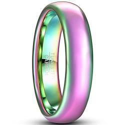 OIYO 6mm Wolfram Ringe für Herren Damen Regenbogen Ring Hochglanzpoliert Kuppel Ehering Komfort Fit Größe 65(20.7) von FAVEFIG