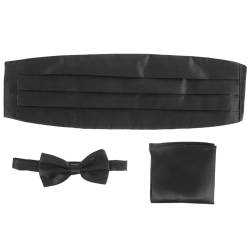 FAVOMOTO Kummerbund Einstecktuch Schwarze Feierliche - 3er Set Herren Kummerbund Fliege Einstecktuch Fliege Schwarz Herren Schwarze Fliege Fliege Schwarz für Feierliche Anlässe Herren Kummerbund von FAVOMOTO