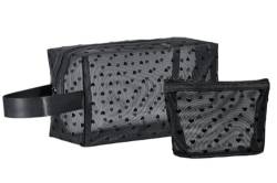 FAVORTALK Make-up-Tasche, 2 Stück, niedliches Make-up-Taschen-Set mit Reißverschluss, Reise-Kosmetiktasche für Make-up-Pinsel, Toilettenartikel und Hautpflegezubehör, Black Web Black Dot 5, 12 X 8.5 X von FAVORTALK