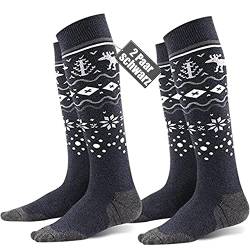 FAYHIJUN Skisocken Herren Damen Kinder skistrümpfe 2 Paar 35-39 39-42 43-46 Merino wolle Performance Sportsocken Warme WintersockenThermosocken Skifahren Snowboard Atmungsaktive Schwarz, M von FAYHIJUN